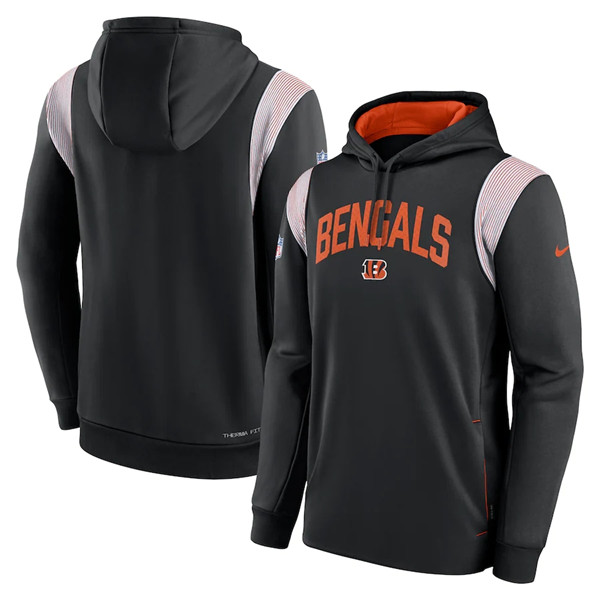 Men's Cincinnati Bengals Black Sideline Stack Performance Pullover Hoodie